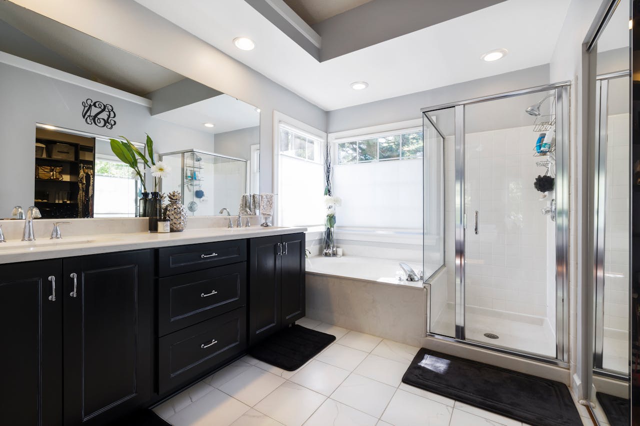 A Bathroom With a Shower and a Bathtub